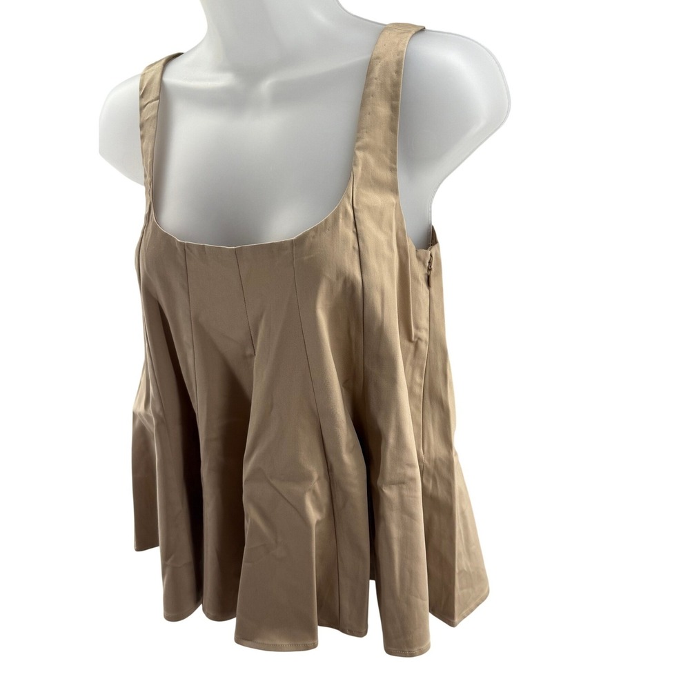 Club Monaco Womens Tan Khaki Peplum‎ Sleeveless Shirt Side Zip MSRP 129 NEW XS